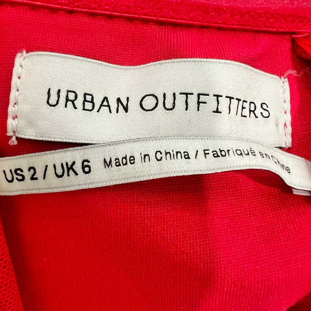 Urban Outfitters Cherry Red Rouge Off Shoulder Ruffle Heather Shorts Romper sz 2 - Picture 9 of 14